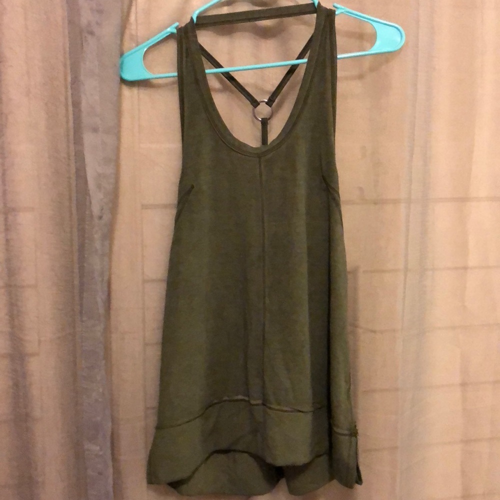 Army green tank top with back detail